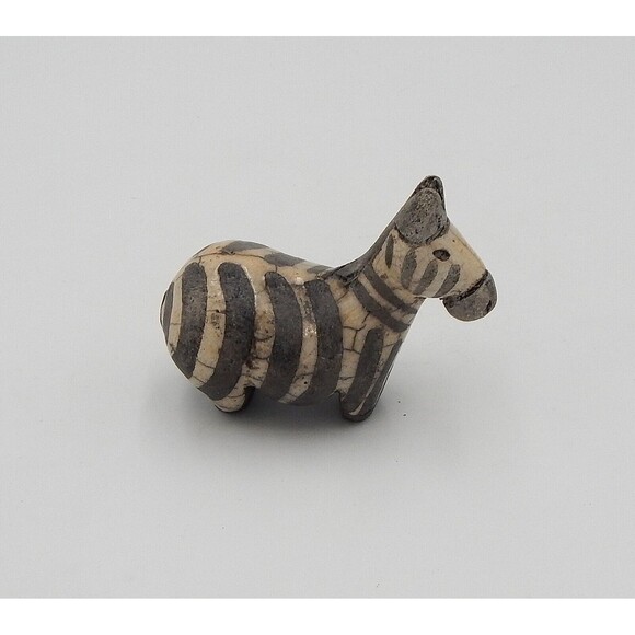 South African Raku Art Pottery Fat Zebra 4 Inch Figurine Marked Signed - Picture 3 of 10